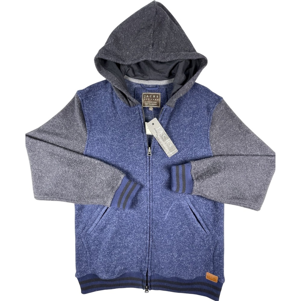 Jachs Hoodie Mens Medium Blue Grey Full Zip Colorblock Striped Trim NWT